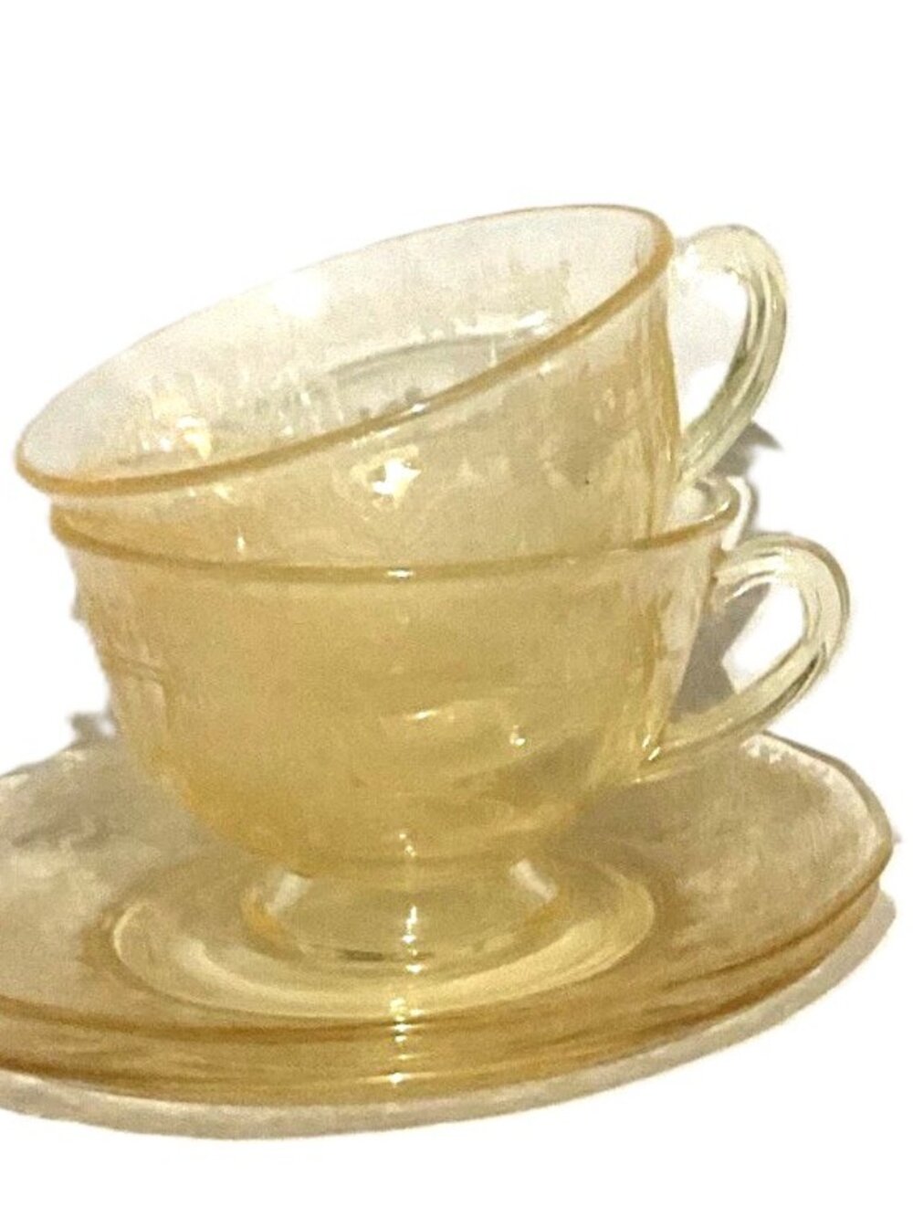 Fostoria June Topaz Yellow Cups & Saucers Set of 4 Elegant Glass Vintage 1920s